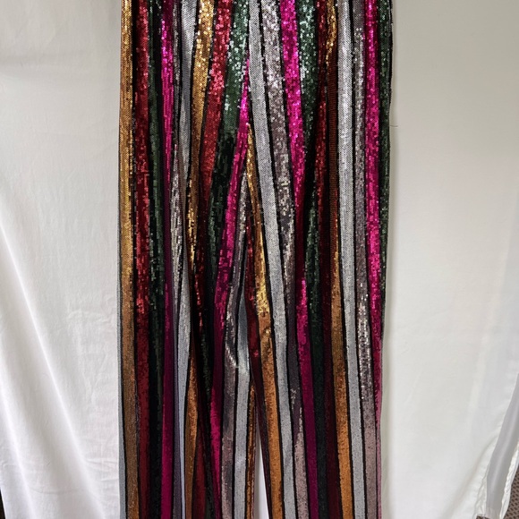 Fate Multicolor Sequined Striped Wide Leg Pants, New With Tags, Size Medium - Picture 9 of 9